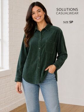 Solutions Casualwear Green Corduroy Button-Up Shirt layering cottagecore/SP